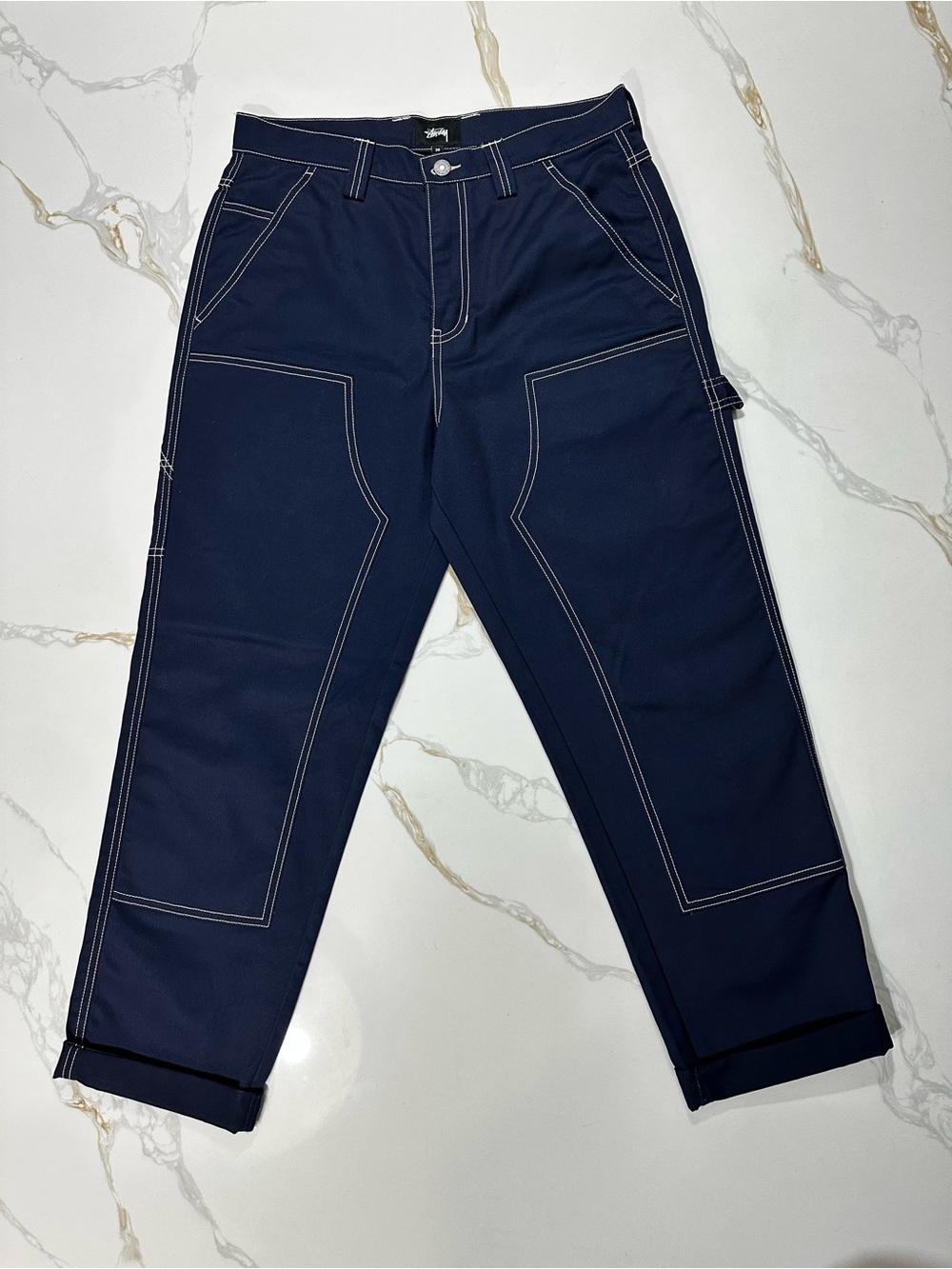Stussy Navy Cargo Pants with White Contrast Stitching
